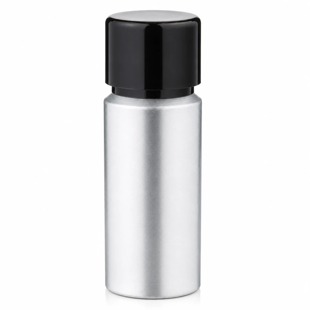 20 ml flaska i betad aluminium med skruvkork 20 ml flaska i färgat aluminium med svart skruvlock - kompakt storlek för resor och när du är på språng