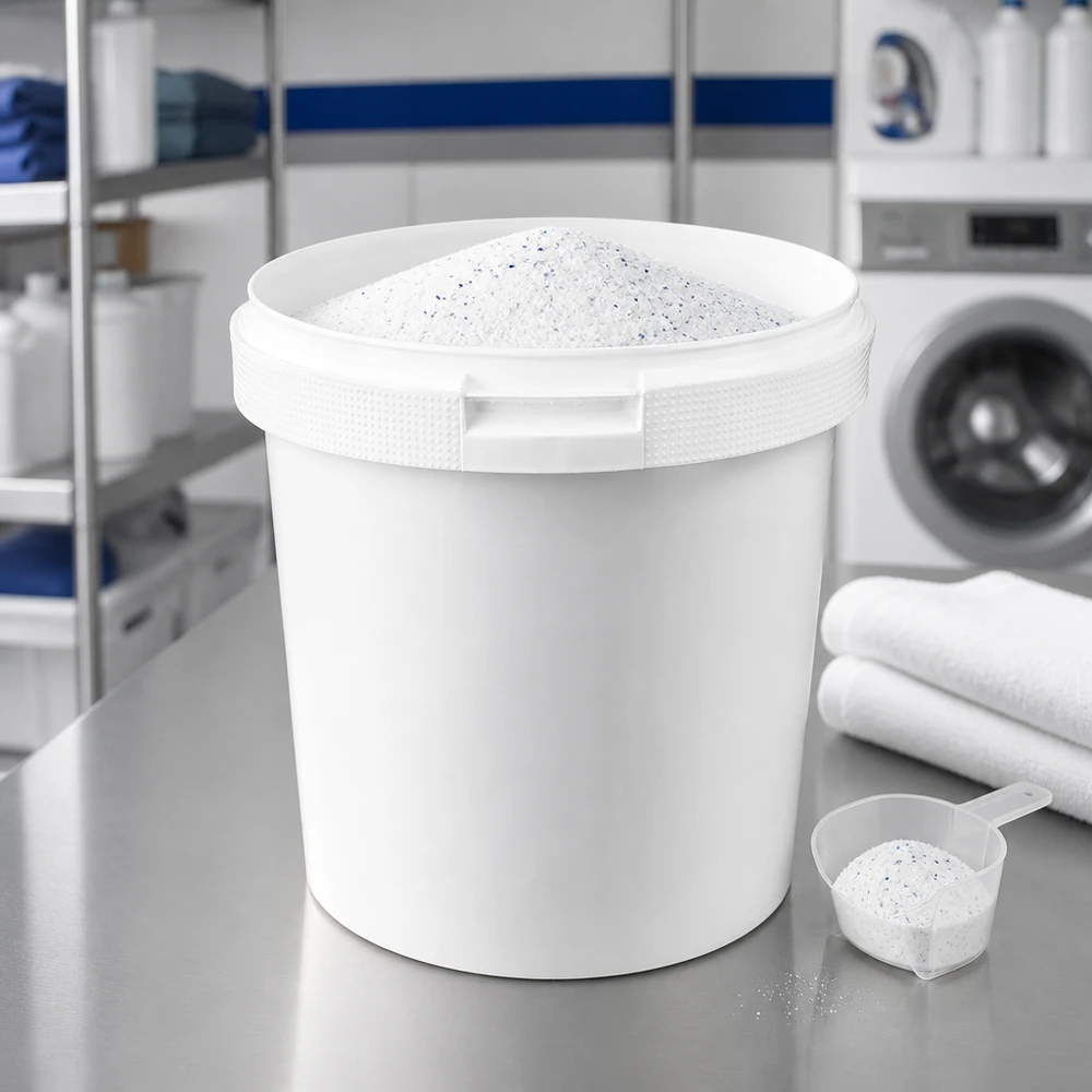 2,5-liters hink av vit polypropenplast utan lock Öppen plasthink på 2,5 liter i vitt, tillverkad av PP, för tvättmedel och rengöringsprodukter