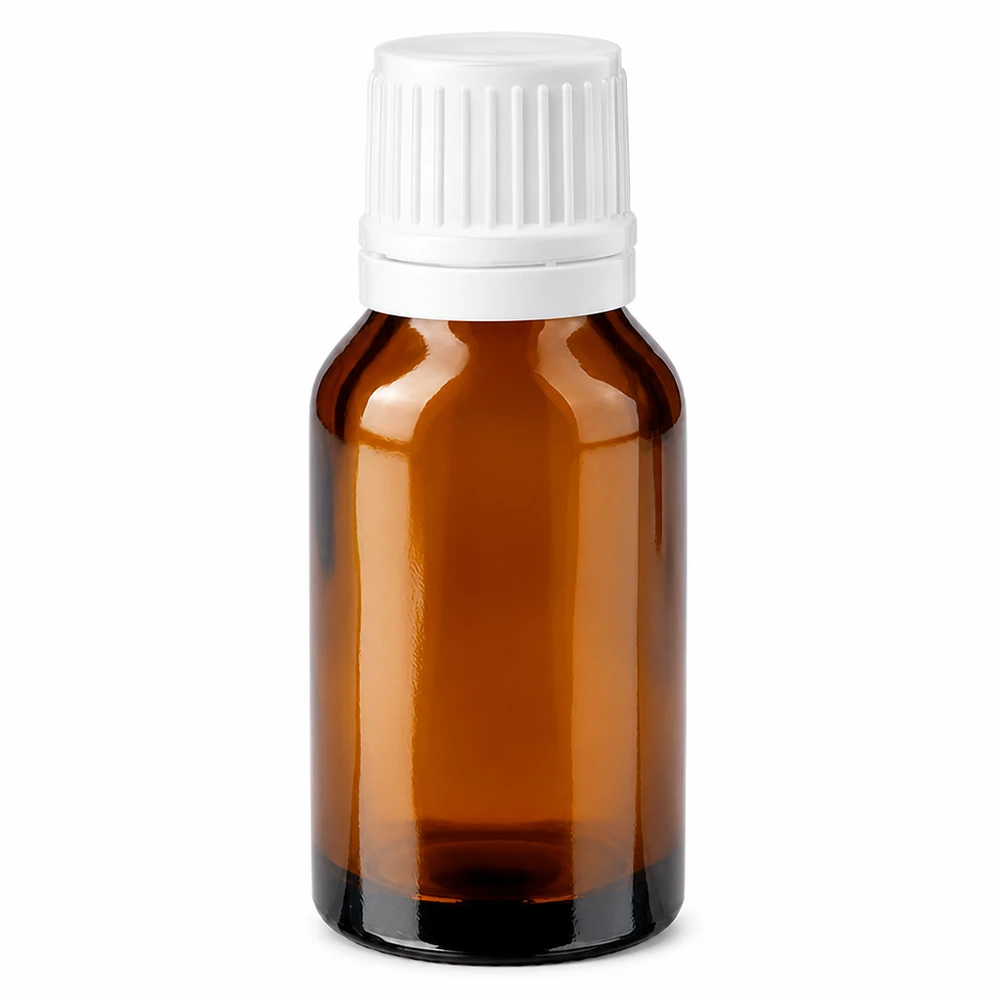 Apoteksflaska brun 30ml skruvlock vit manipulationsskyddad förslutning 30 ml brun apotekarflaska i glas med vitt skruvlock och säkerhetsförslutning