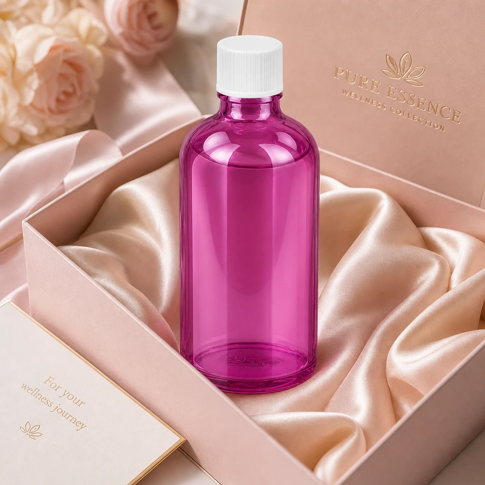 100ml flaska 11mm skruvkork vit standard PurpleLine UT18/100 Högkvalitativ 100 ml glasflaska i elegant lila för professionella hälso- och skönhetsapplikationer