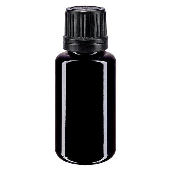 Apoteksflaska violett 20 ml skruvlock svart hällring tamper-evident stängning Apoteksflaska violett 20 ml skruvlock svart hällring tamper-evident stängning
