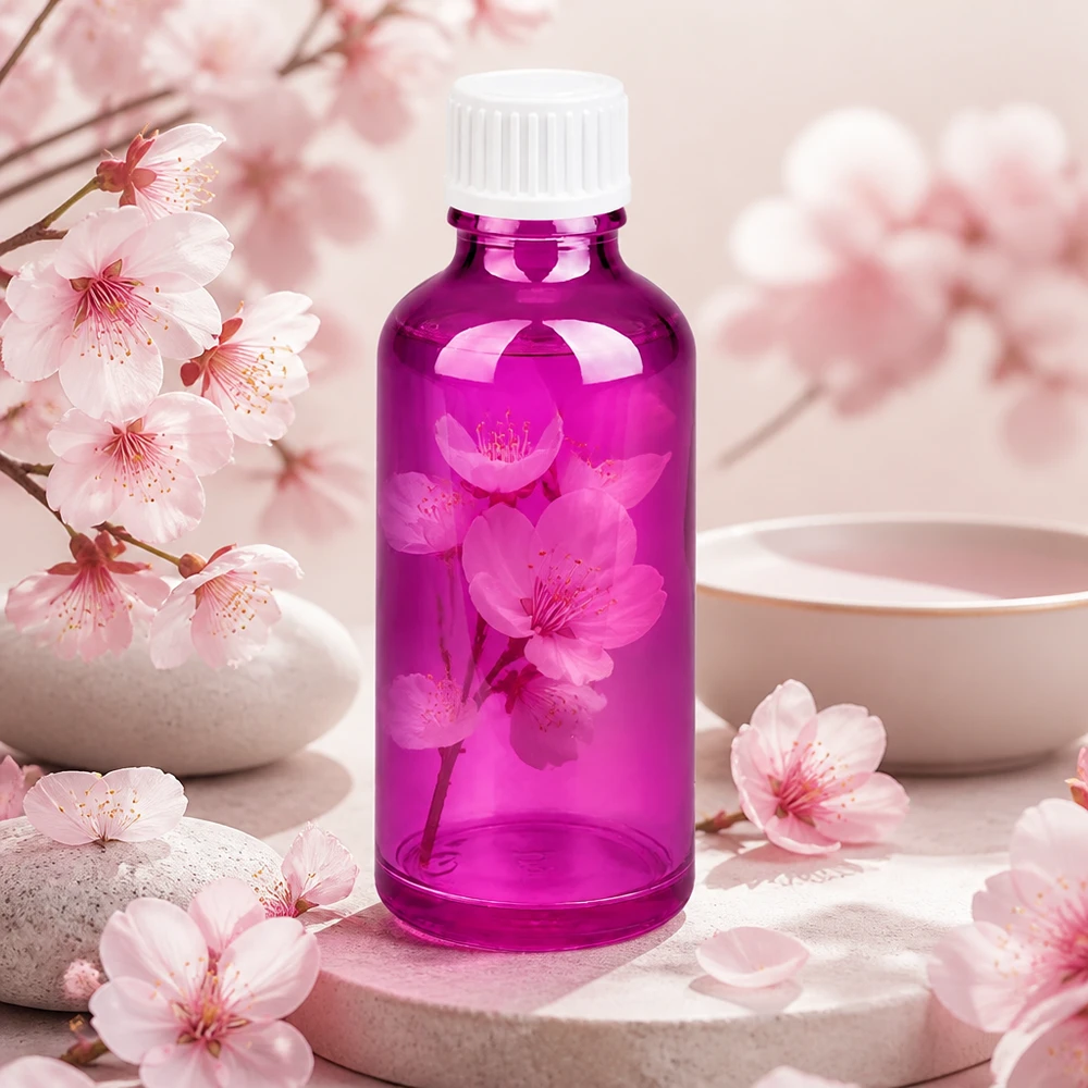 Högkvalitativ 50 ml glasflaska i lila med UV-skydd för ljuskänsliga aktiva ingredienser