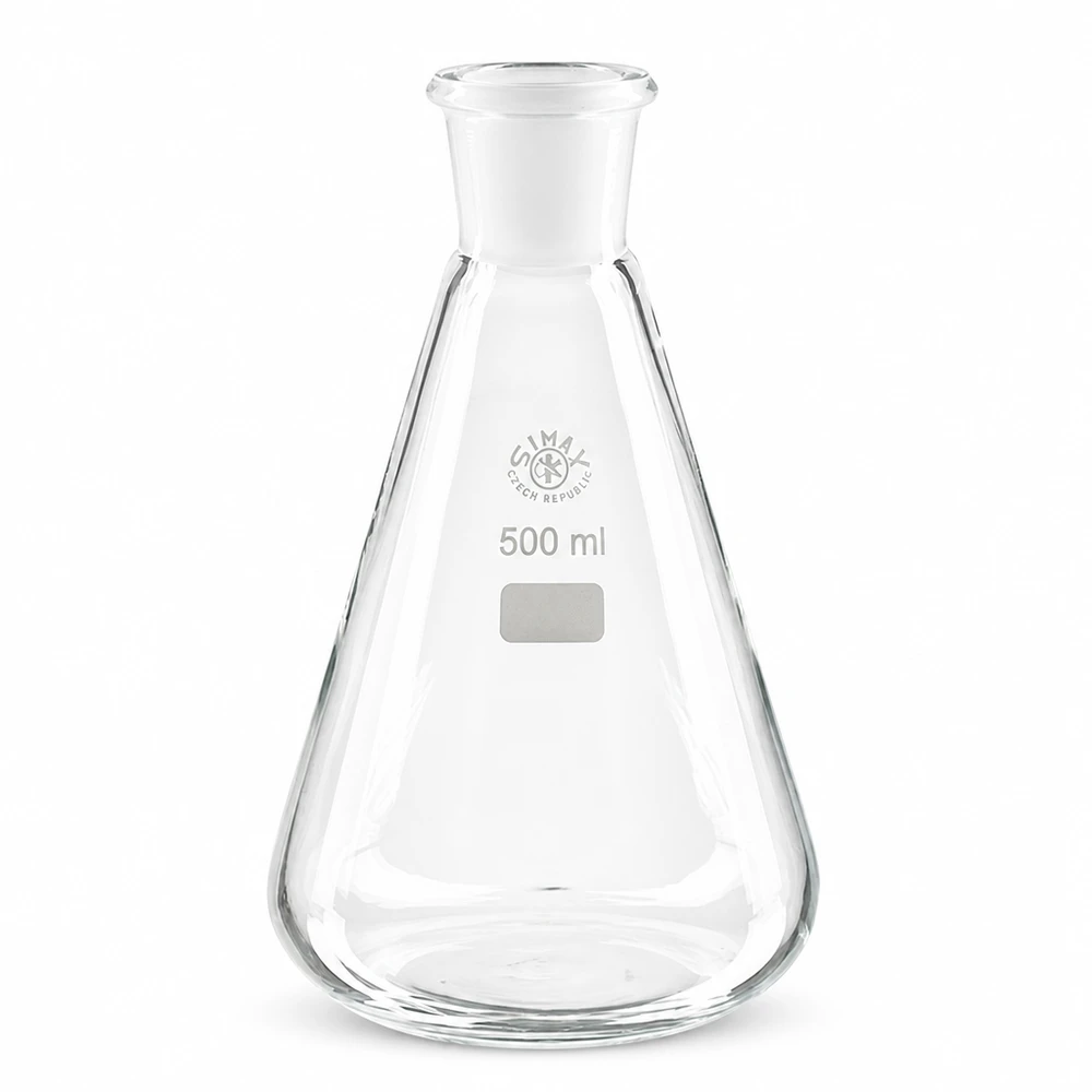 Erlenmeyerkolv 500ml med standardslipad fog (29/32) Erlenmeyerkolv 500ml borosilikatglas med standard slipad fog 29/32 för laboratoriebruk