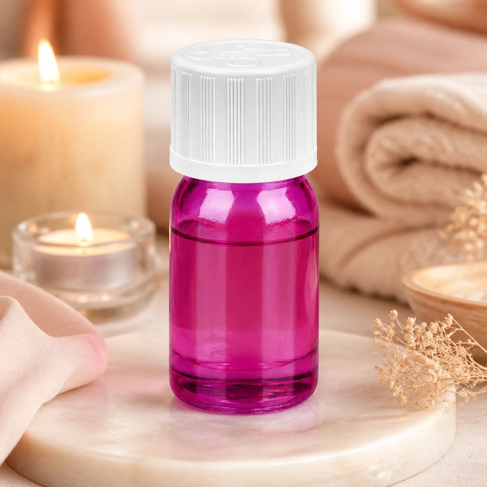 Violett glasflaska 5ml med exakt dropplock för aromaterapi och wellness