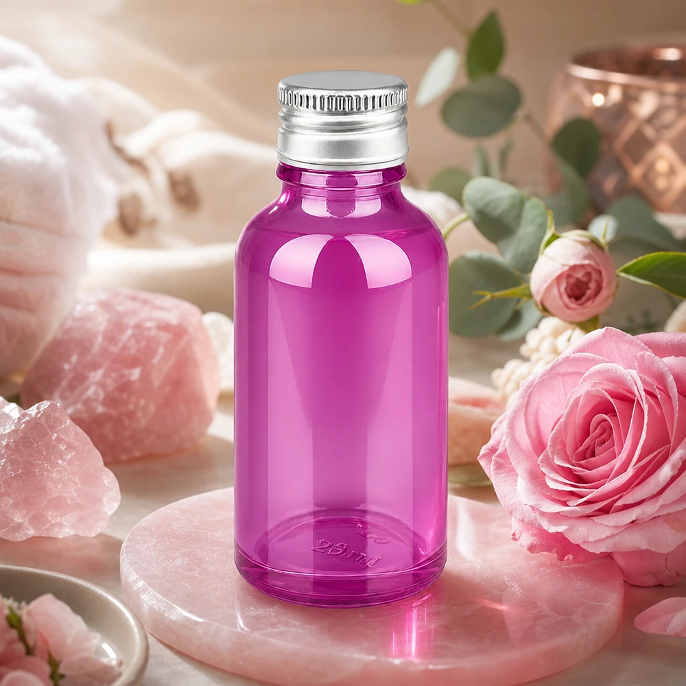 30ml flaska 11mm skruvkork aluminium-silver standard PurpleLine.UT18/30 Högkvalitativ 30 ml violett glasflaska med matt aluminiumlock för premiumkosmetikprodukter