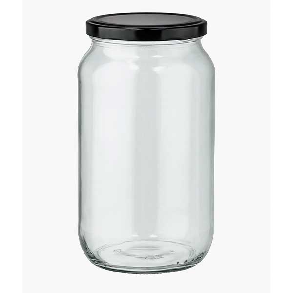 1062ml rund glasburk med BasicSeal-lock svart UNiTWIST