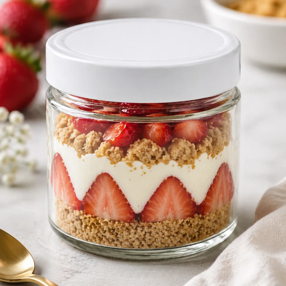 135ml runt glas BasicSeal lock vitt dessertglas skiktad dessert jordgubbar grädde smulpaj tiramisu dessert