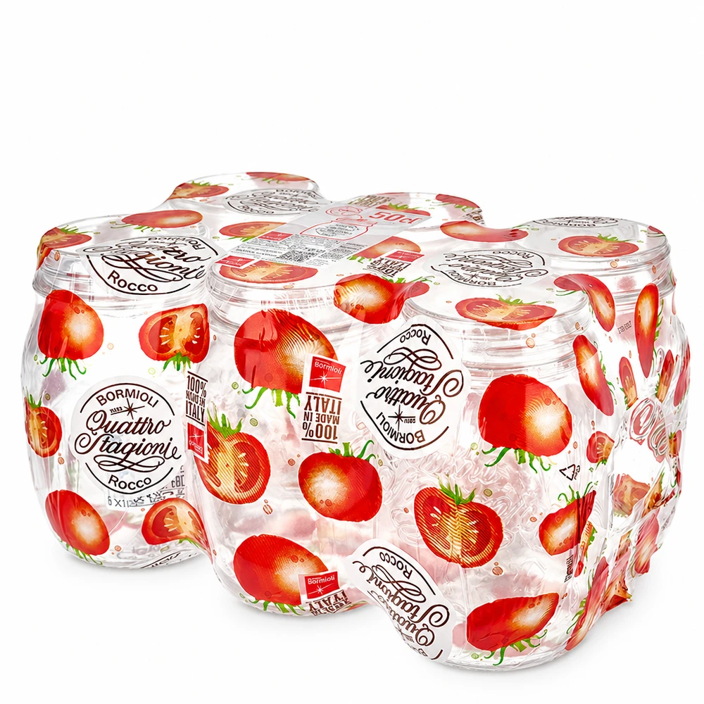 Bormioli Rocco Quattro Stagioni 500ml runda burkar i en uppsättning om 6 med jordgubbsdesign konserveringsburkar med skruvlock