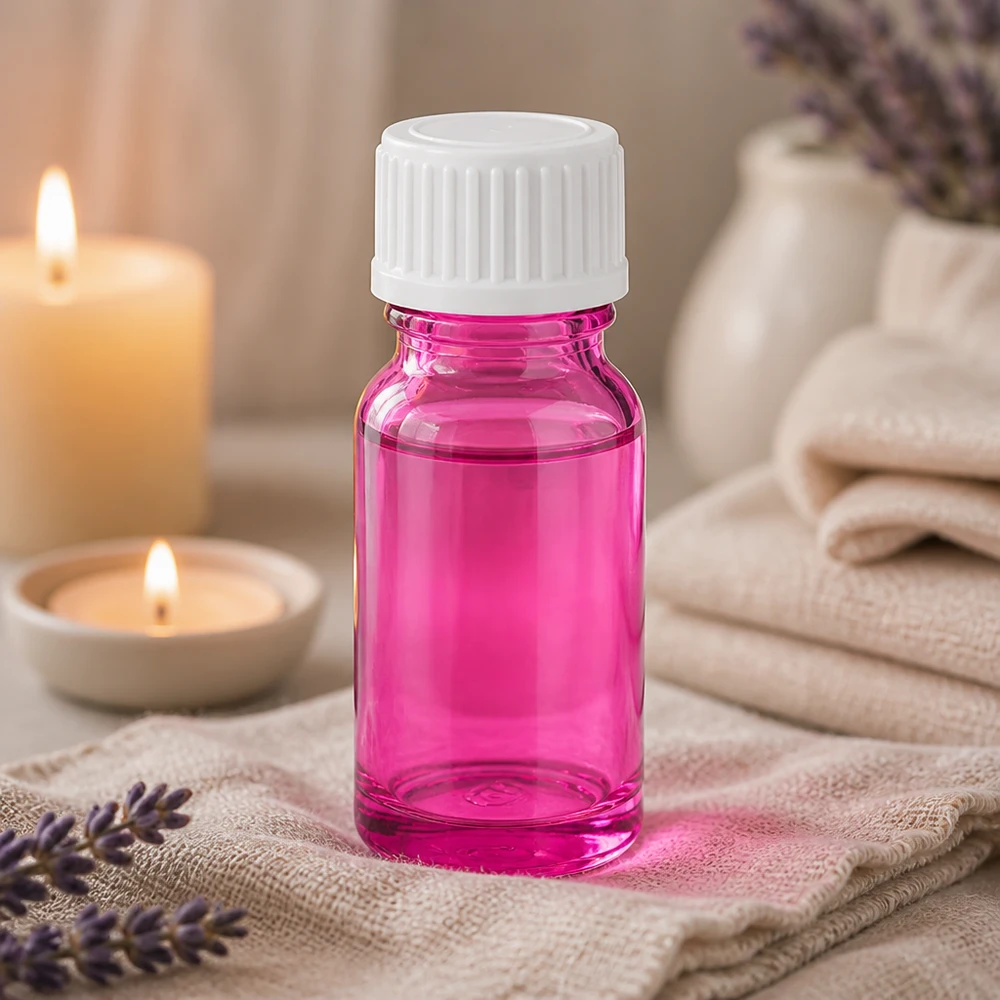 Kompakt 10 ml violett glasflaska med skruvlock för exakt dosering av vätskor