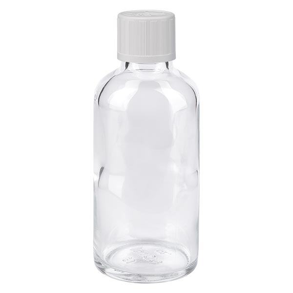 Apoteksflaska klar 50ml skruvkork vit barnsäker standard Apoteksflaska klar 50ml skruvkork vit barnsäker standard