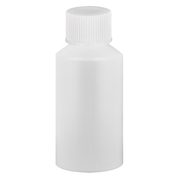 Apoteksflaska HDPE 50ml vit, med vitt skruvlock