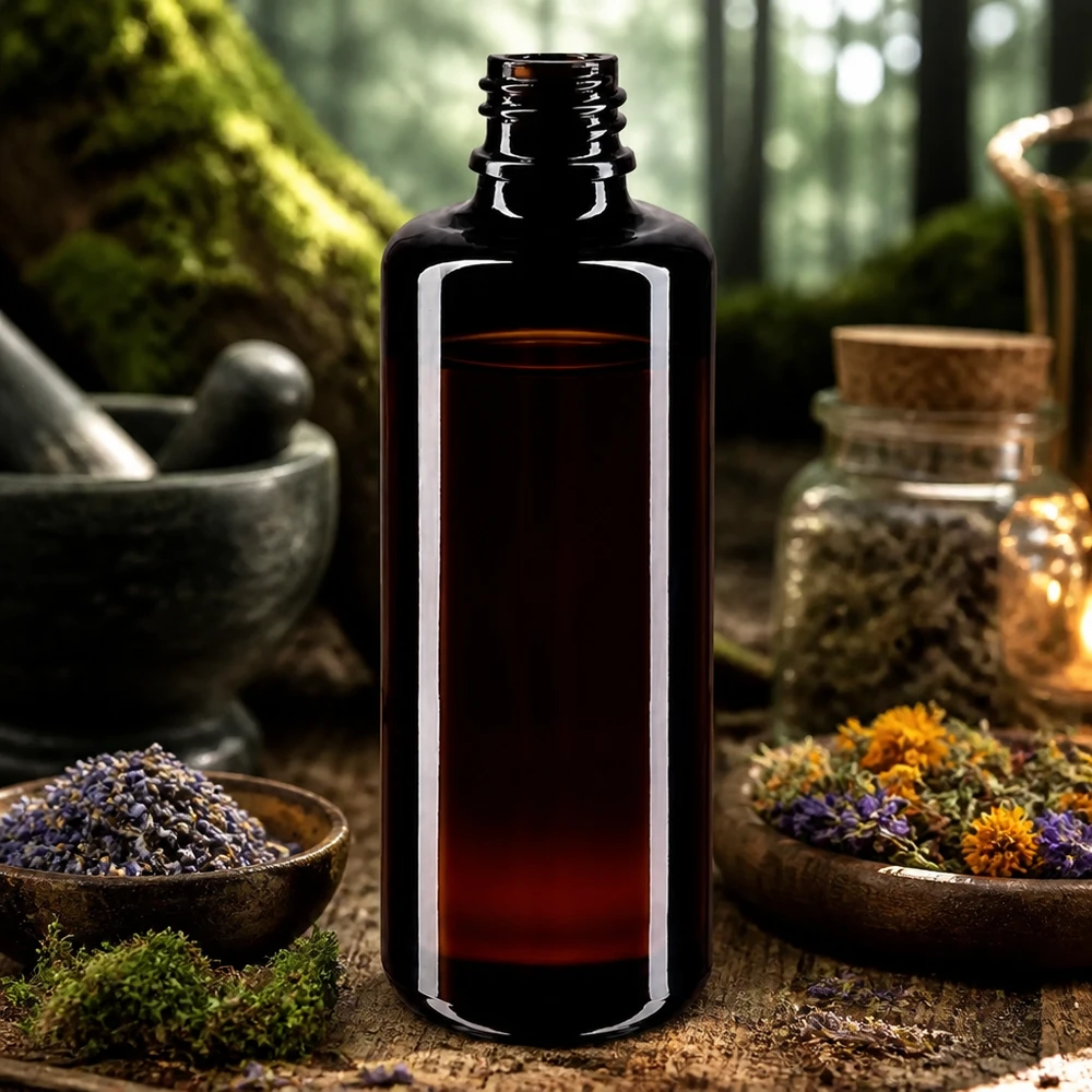 Flaska i violett glas 100ml DIN 18 (Mironglas) Högkvalitativ 100 ml Orion droppflaska tillverkad av violett Miron-glas för aromaterapi och naturkosmetika