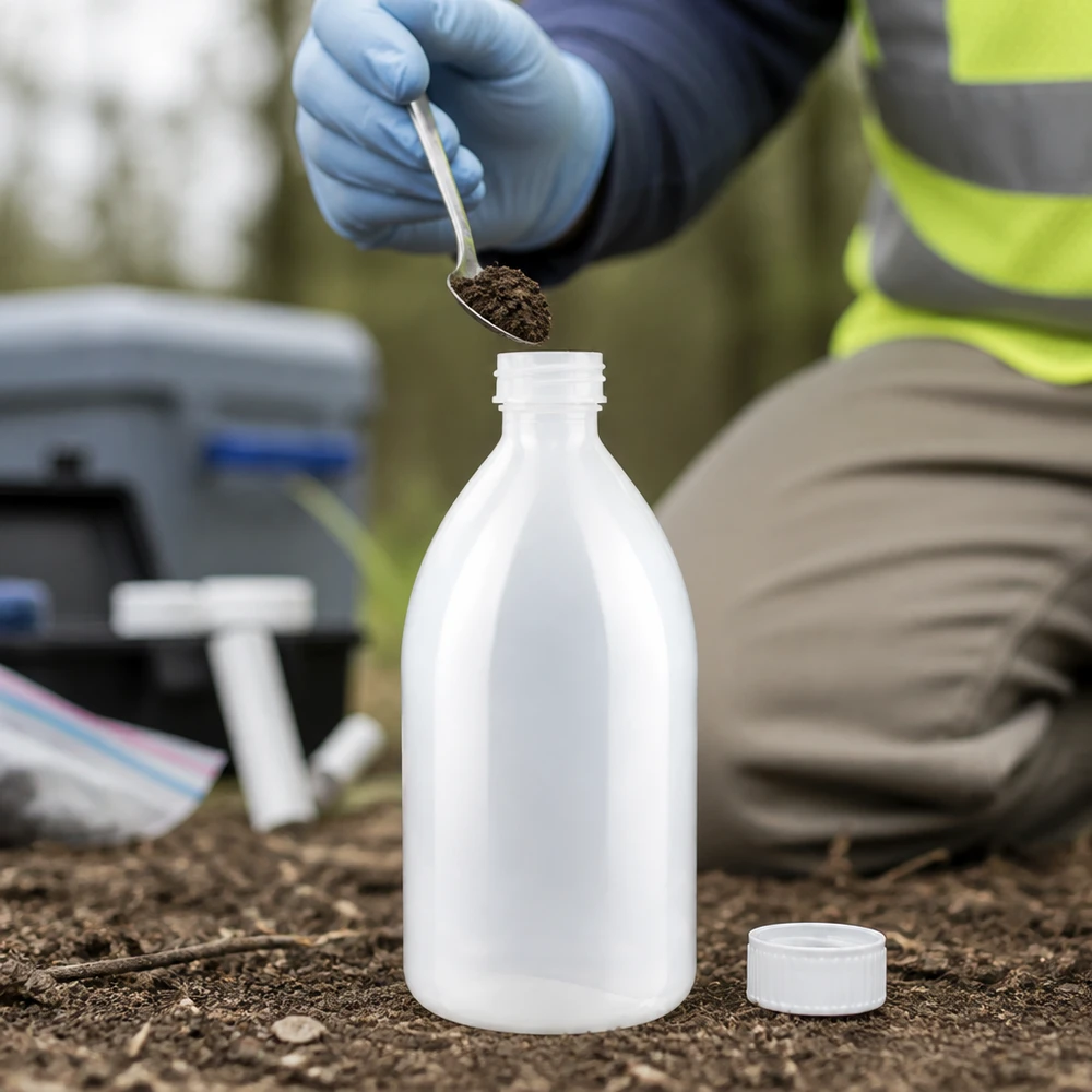 1000ml skruvflaska, laboratorieflaska med smal hals Weiße 1000ml HDPE Schraubflasche Enghals für sichere Aufbewahrung von Bodenproben im Feld