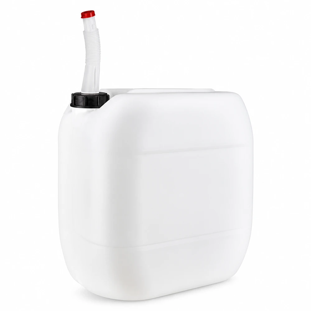Dunk 30 liter med flexibelt utloppsrör Vit 30-liters plastdunk med flexibelt utloppsrör och rött lock