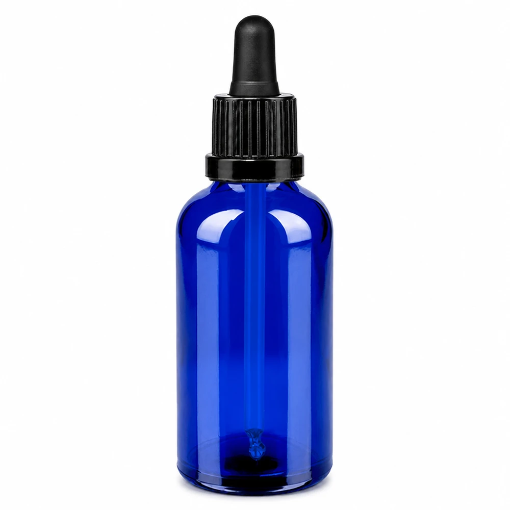50 ml pipettflaska svart med säkerhetsförslutning BlueLine UT18/50 50 ml pipettflaska svart OV BlueLine UT18/50 - blå glasflaska med svart pipettlock