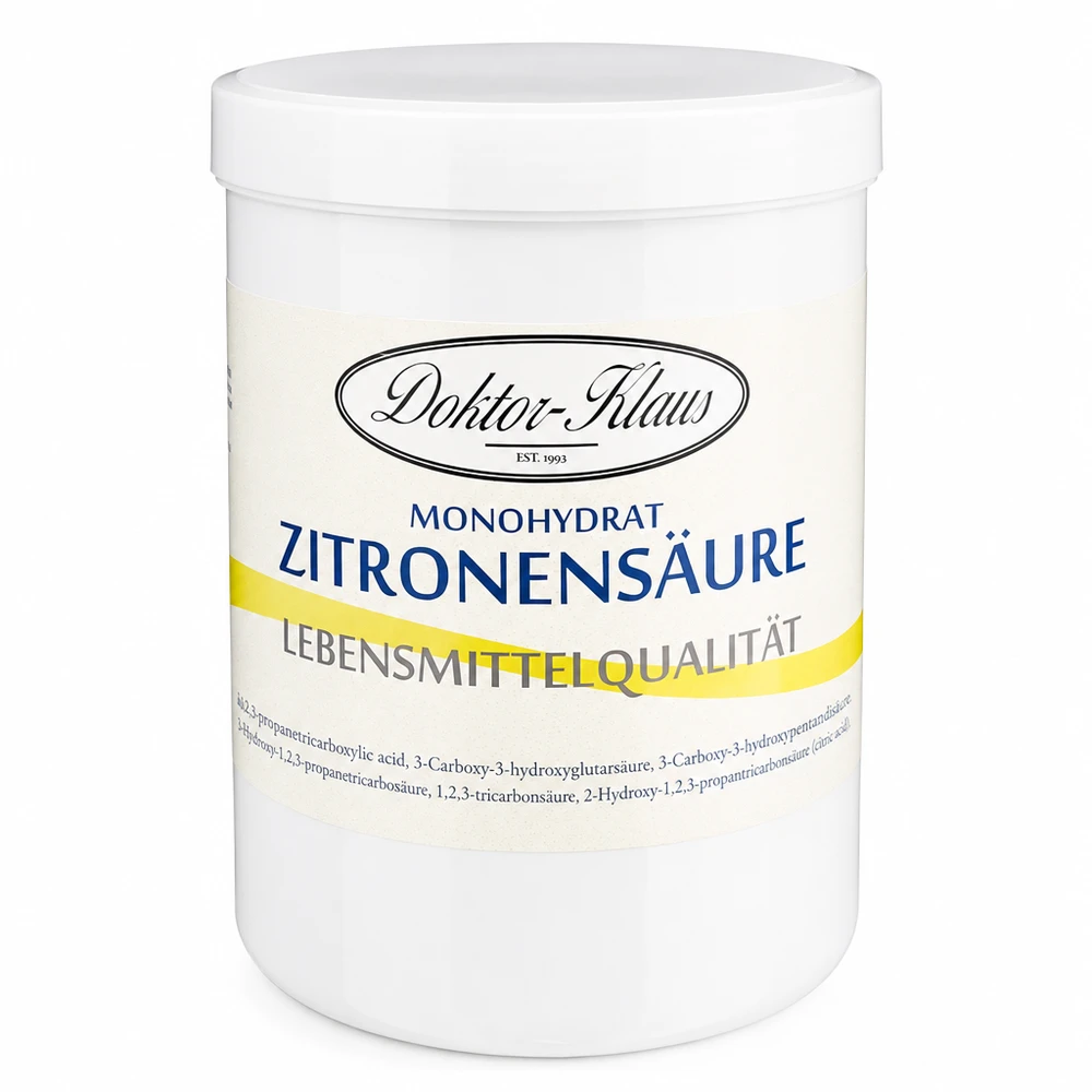 Citronsyra 1000g Doktor-Klaus 1000g citronsyra Doktor-Klaus monohydrat i vit plastburk för livsmedelskvalitet