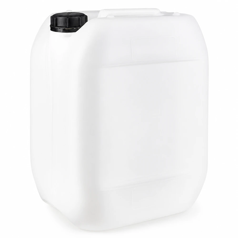 Vit 10-liters plastdunk med svart skruvlock och bärhandtag