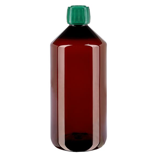 PET-flaska 1000 ml med grönt kapsyl som inte kan manipuleras PET-flaska 1000 ml med grönt kapsyl som inte kan manipuleras