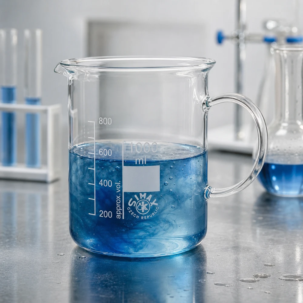 Bägare 1000 ml borosilikatglas, med handtag Simax mätbägare 1000 ml med handtag och milliliterskala, tillverkad av högkvalitativt borosilikatglas