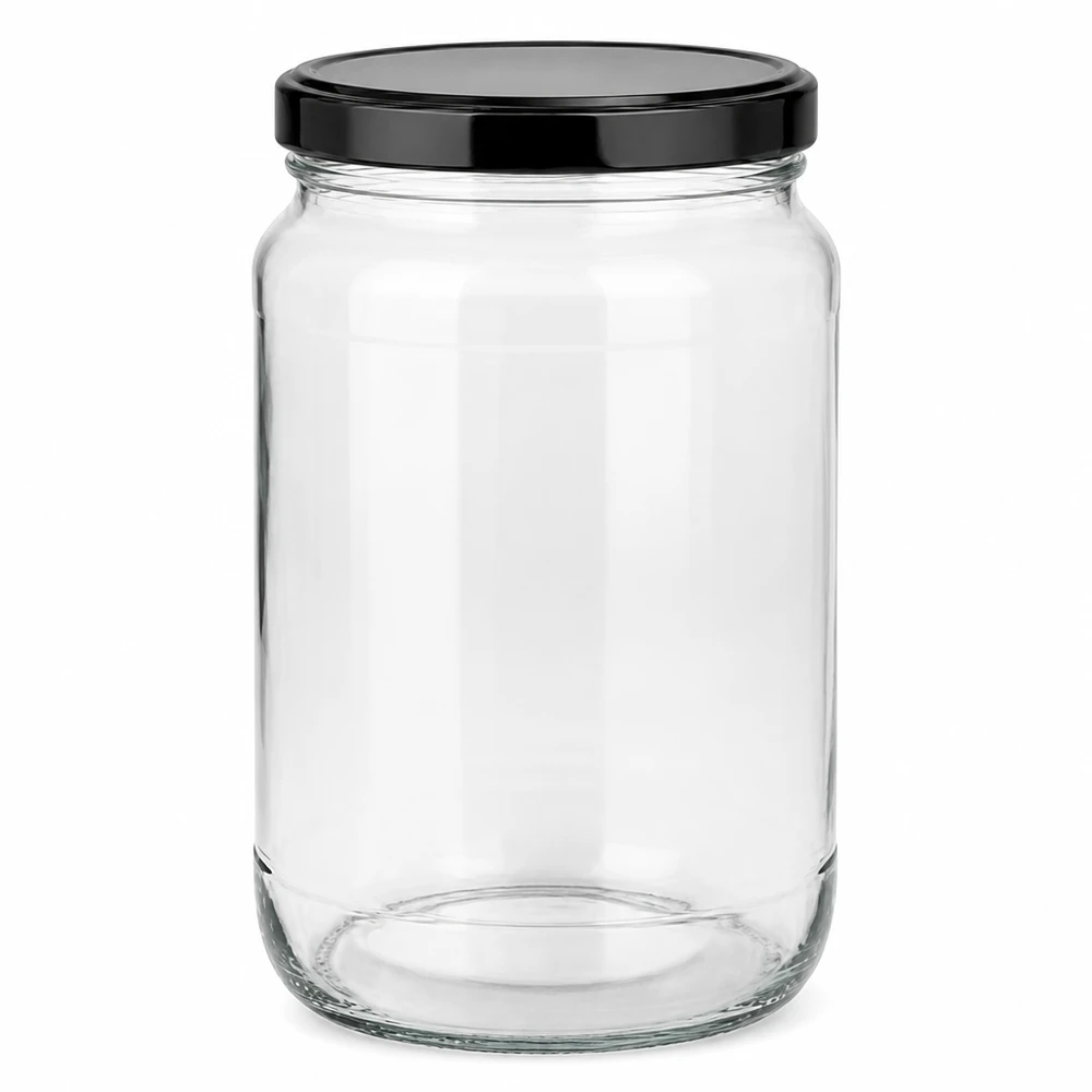 1700 ml rund burk med svart BasicSeal-lock UN-certifierad glasburk konserveringsburk förvaringsburk