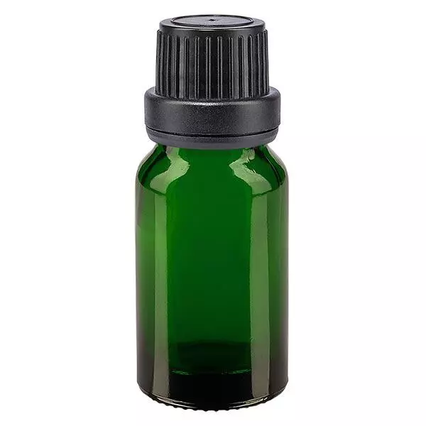Apoteksflaska grön 10ml skruvkork svart stämpelförslutning Apoteksflaska grön 10ml skruvkork svart stämpelförslutning