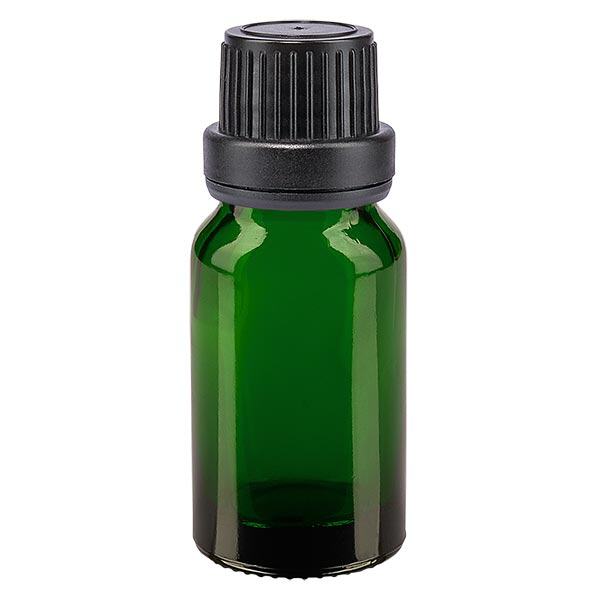 Apoteksflaska grön 10ml skruvkork svart stämpelförslutning Apoteksflaska grön 10ml skruvkork svart stämpelförslutning