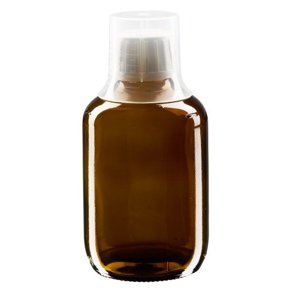 200 ml medicinflaska brun, säkerhetslock med doseringsbägare 30 ml ApoGlas 200 ml medicinflaska brun, säkerhetslock med doseringsbägare 30 ml ApoGlas