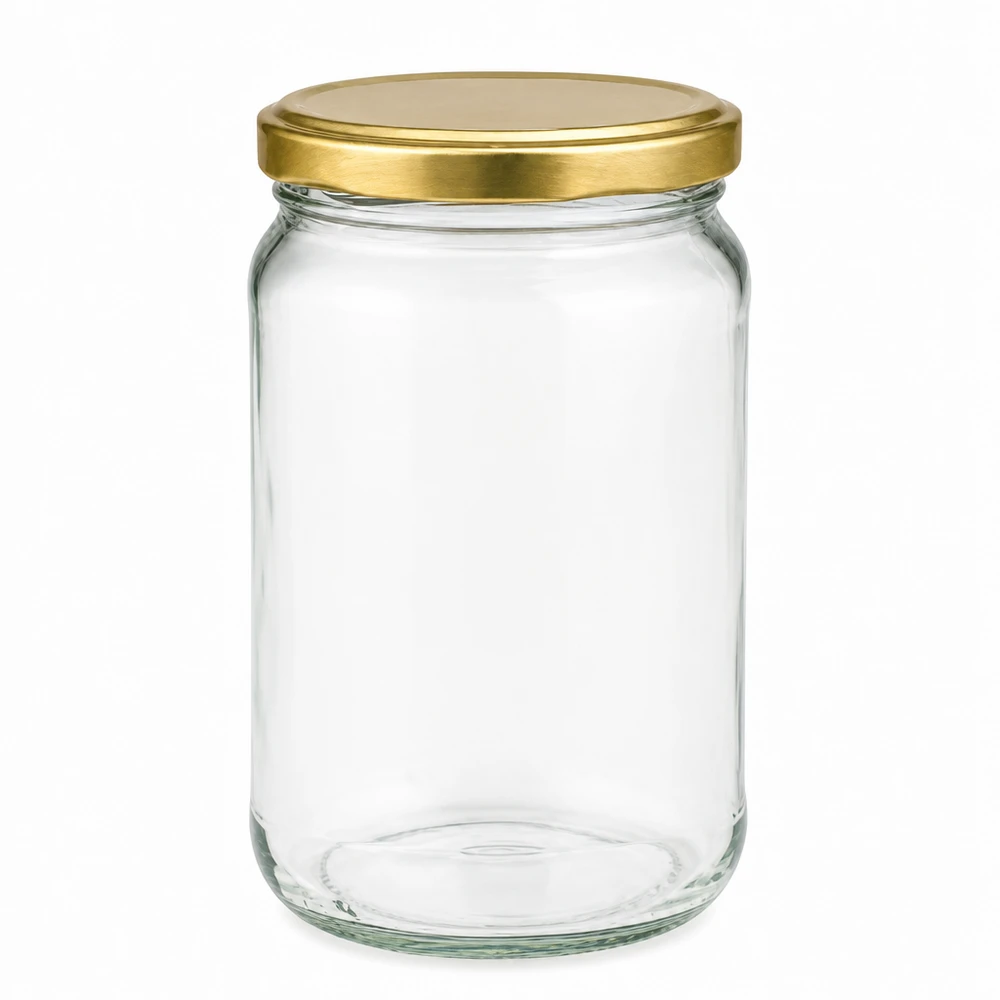 Rund burk 305 ml med guld lock BasicSeal UNiTWIST 305 ml rund burk med gyllene BasicSeal-lock UNiTWIST - tom konserveringsburk i klarglas för sylt och honung