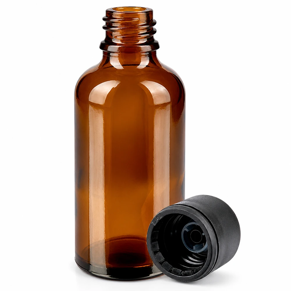 30ml flaska 6mm skruvkork svart standard BrownLine UT18/30 Bärnstensfärgad 30 ml glasflaska med svart lock - idealisk för ljuskänsliga vätskor