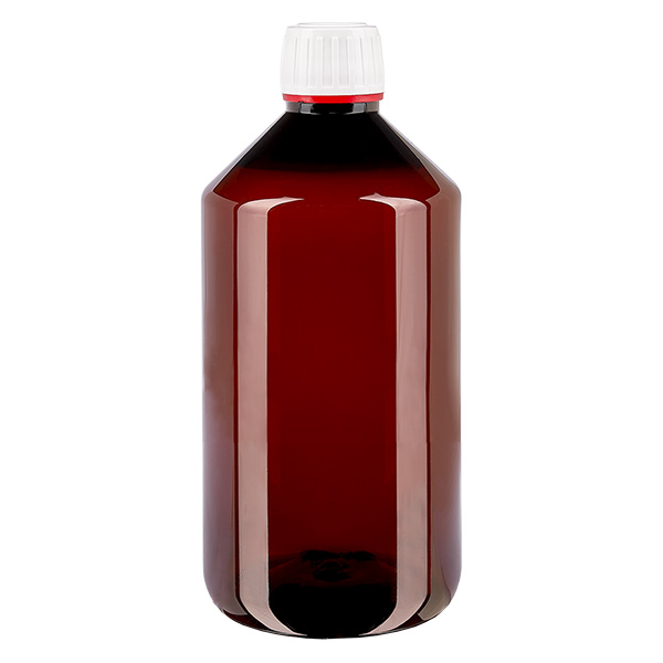 PET-flaska 750 ml med vit säkerhetsförslutning, fint räfflad PET-flaska 750 ml med vit säkerhetsförslutning, fint räfflad