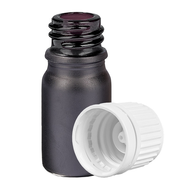 5ml flaska 11mm skruvkork vit med manipulationsskydd BlackLine UT18/5 5ml flaska 11mm skruvkork vit med manipulationsskydd BlackLine UT18/5