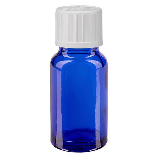 Apoteksflaska blå 10ml skruvkork vit barnsäker standard Apoteksflaska blå 10ml skruvkork vit barnsäker standard