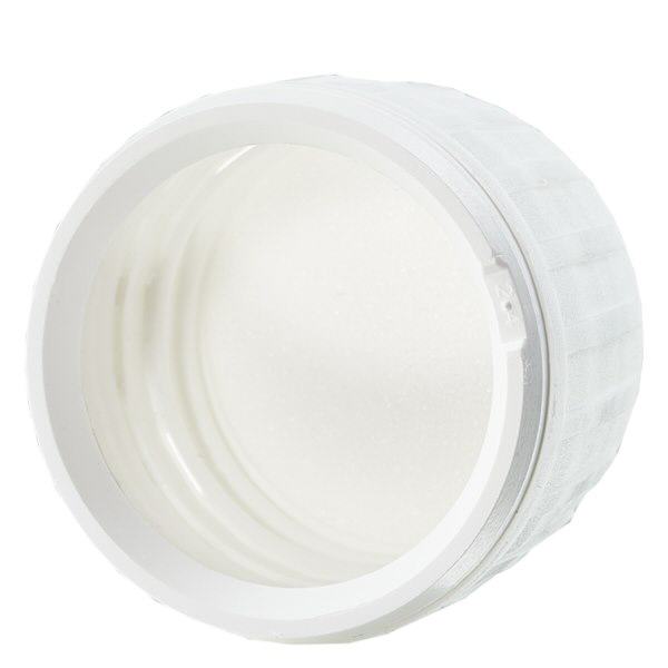 Skruvlock vit med EPE-tätning med sabotagesäker ring PP28 ApoGlas