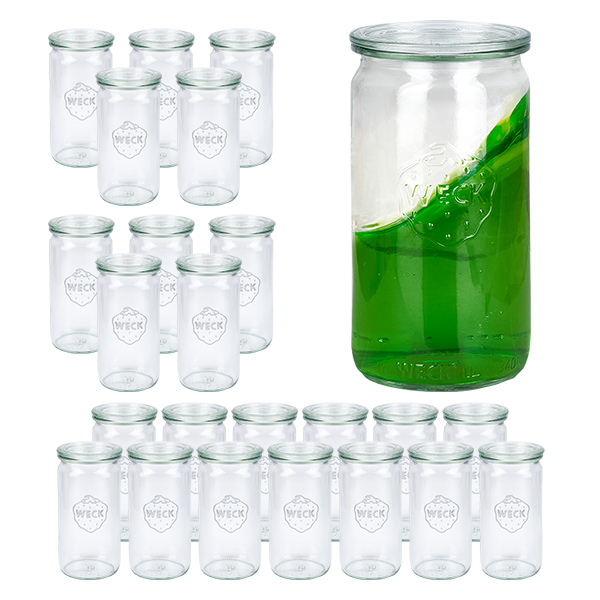 Set med 24 Weck-burkar cylindriska burkar 340 ml med 24 glaslock Set med 24 Weck-burkar cylindriska burkar 340 ml med 24 glaslock