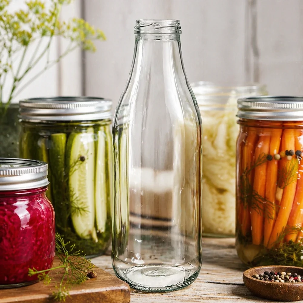 1000ml glasflaska utan lock (TO48) UNiTWIST 1000ml glasflaska TO48 UNiTWIST utan lock mellan konserveringsburkar med inlagda grönsaker Kökslandskap Konservering