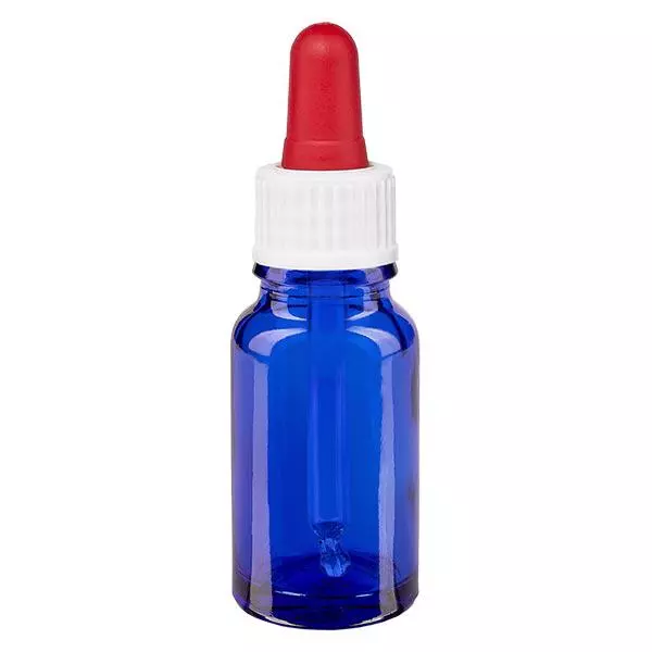 Apoteksflaska blå 10ml pipett vit/röd standard Apoteksflaska blå 10ml pipett vit/röd standard