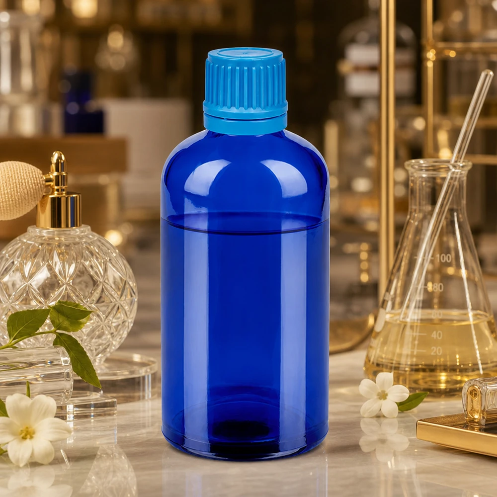 Professionell 100 ml BlueLine-glasflaska med UT18-gänga för laboratorier och apotek