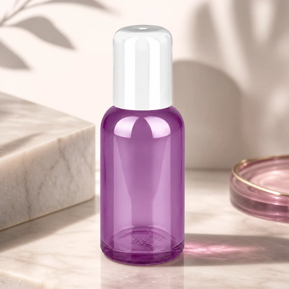 Högkvalitativ roll-on-flaska i glas 30 ml i lila färg med praktisk roll-on-kork