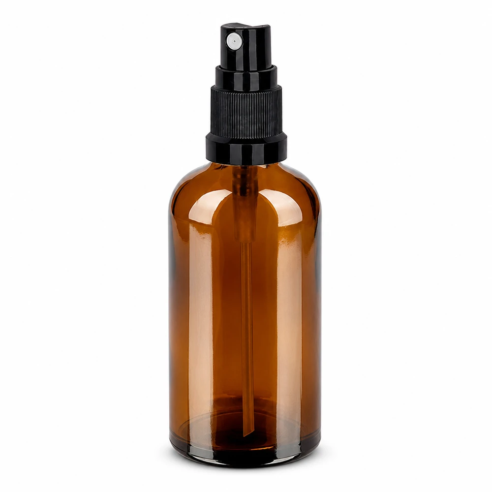 100ml Sprayflaska svart standardlock BrownLine UT18/100 100 ml sprayflaska brun med svart pumpförstärkare för kosmetika och aromaterapi