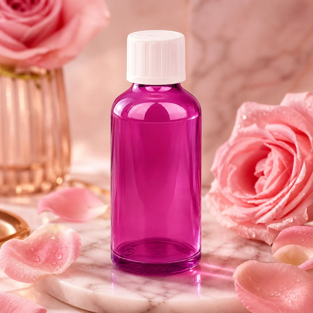 50ml droppflaska 1,2mm vit Standard Barnsäker PurpleLine.UT18/50 Lila droppflaska 50 ml med STD-lock - perfekt för eteriska oljor och kosmetiska produkter