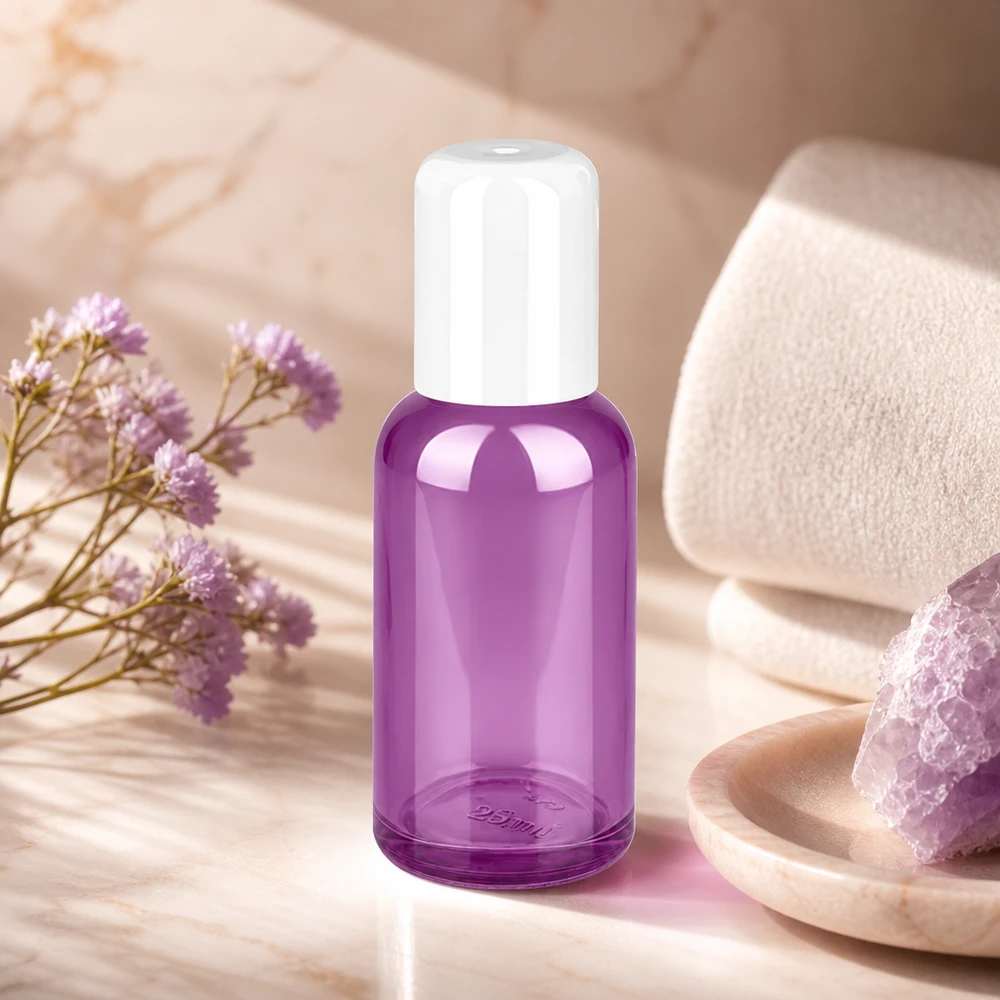 30ml roll-on flaska vit standard PurpleLine UT18/30 Högkvalitativ roll-on-flaska i glas 30 ml i violett med praktiskt roll-ball-system för enkel dosering