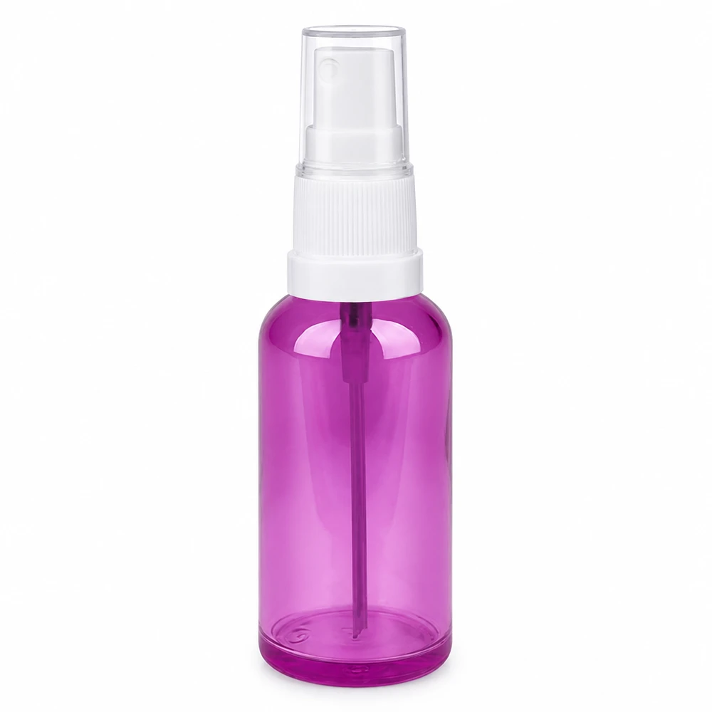 50 ml sprayflaska lila transparent med vitt pumphuvud för kosmetika och vårdprodukter