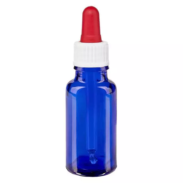 Apoteksflaska blå 20ml pipett vit/röd standard Apoteksflaska blå 20ml pipett vit/röd standard