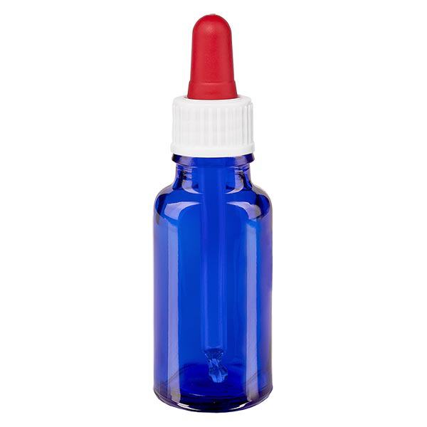 Apoteksflaska blå 20ml pipett vit/röd standard Apoteksflaska blå 20ml pipett vit/röd standard