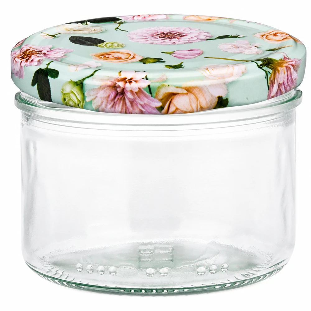 230 ml cylinderburk med BasicSeal-lock blomma mint - rund förvaringsburk med blommönster på mintgrön bakgrund