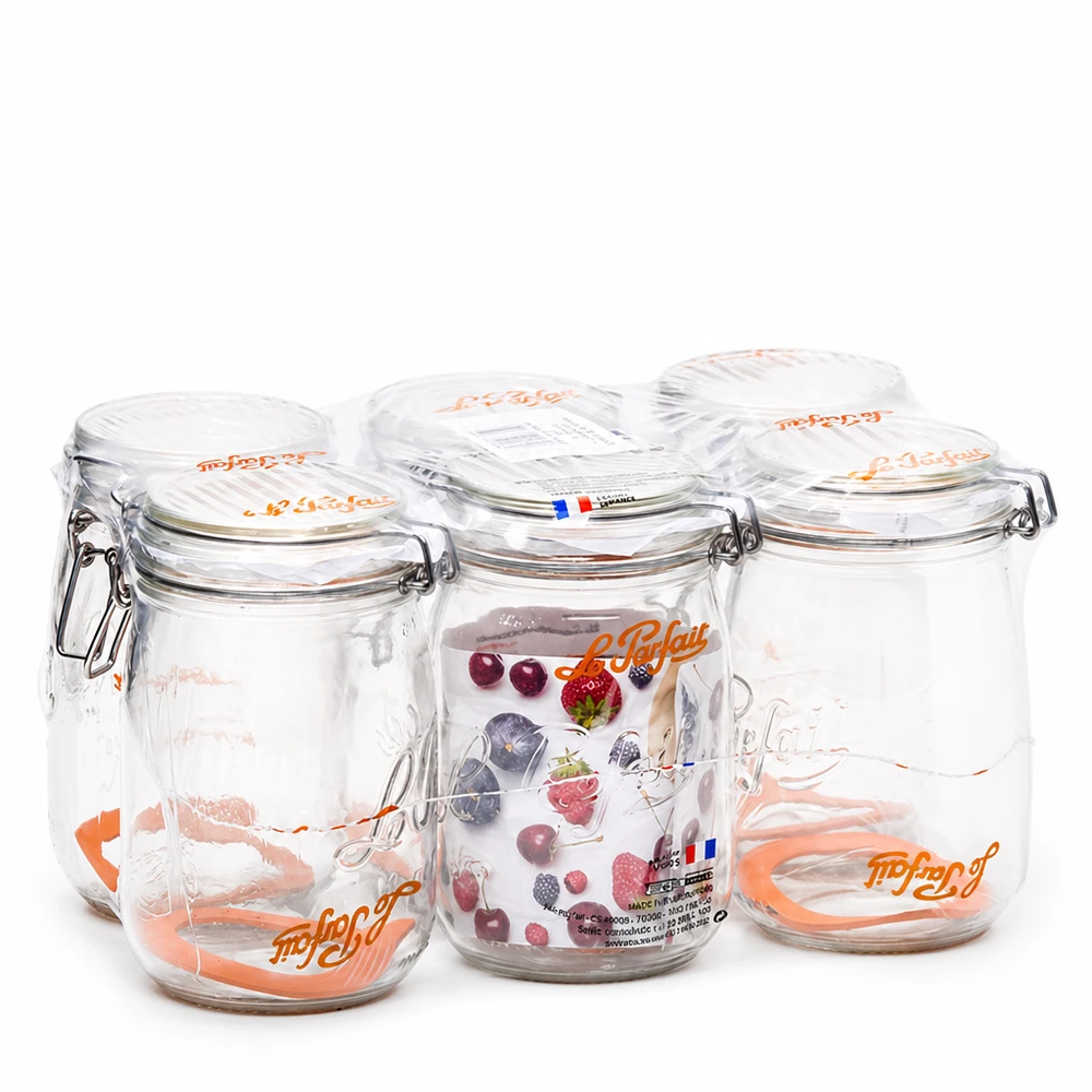 Le Parfait förvaringsburk Super 1000ml med svängbart lock Set om 4 av klarglas tillverkat i Frankrike