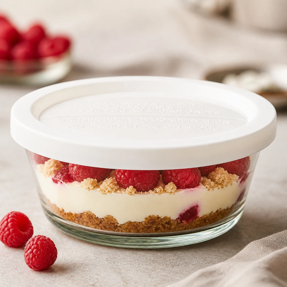 WECK RR120 gourmetburk 300 ml med lock för färskhållning fylld med hallondessert som exempel på en lagrad dessert