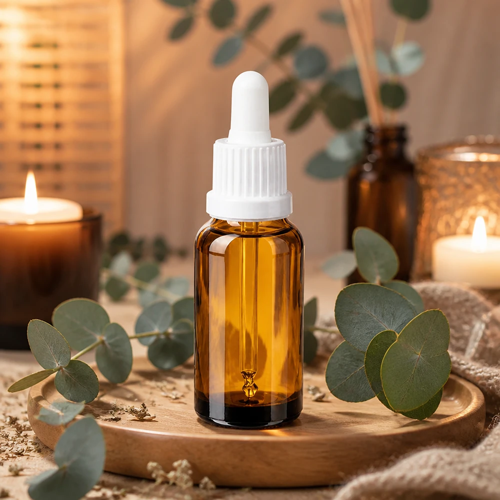 20 ml pipettflaska vit med säkerhetsförslutning BrownLine UT18/20 20 ml bärnstensfärgad glasflaska med vit pipett - perfekt storlek för aromaterapi och kosmetiska produkter
