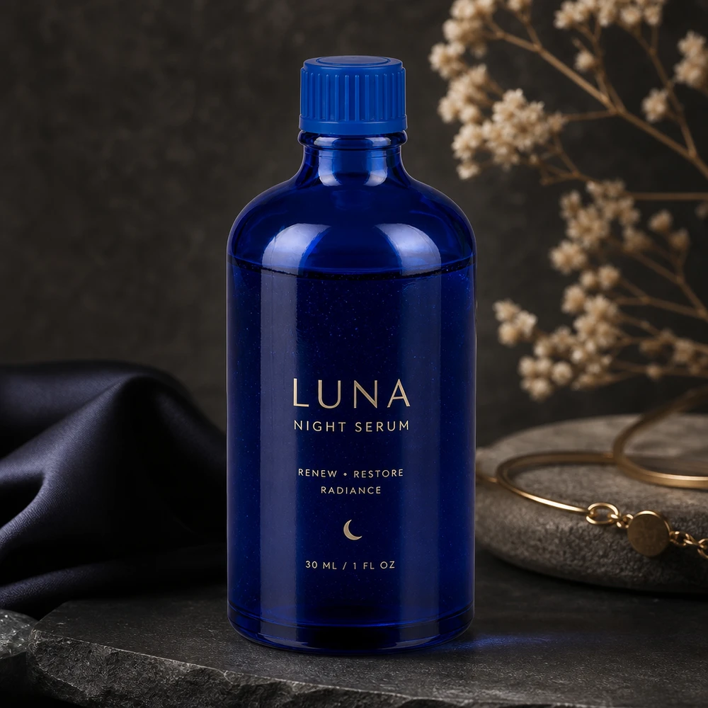 Lättviktig 100 ml kosmetikflaska av UV-skyddande blått glas för serum och oljor