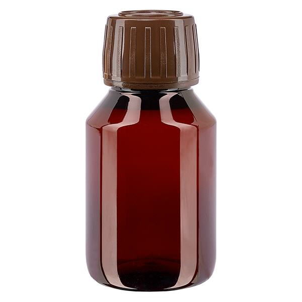 PET-flaska 50ml med brunt manipuleringssäkert lock PET-flaska 50ml med brunt manipuleringssäkert lock